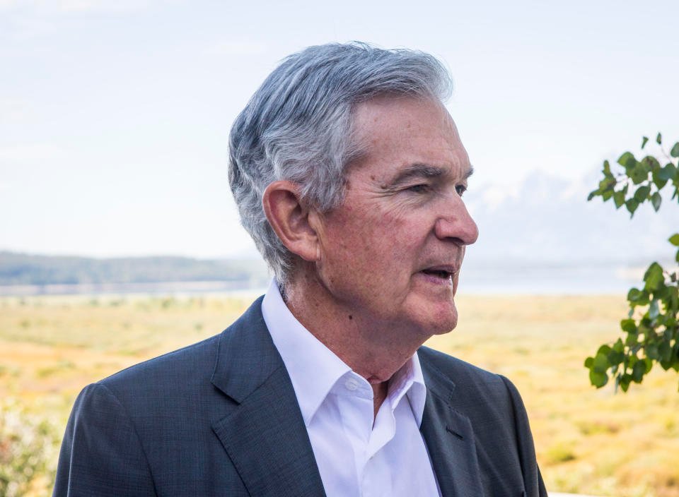 FILE Federal Reserve Chairman Jerome Powell takes a break during the Jackson Hole Economic Symposium near Moran in Grand Teton National Park, Wyo., August 25, 2023. (AP Photo/Amber Baesler)